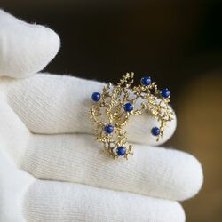 Gouden broche met Lapis Lazuli koraaltak Italie rond 1970