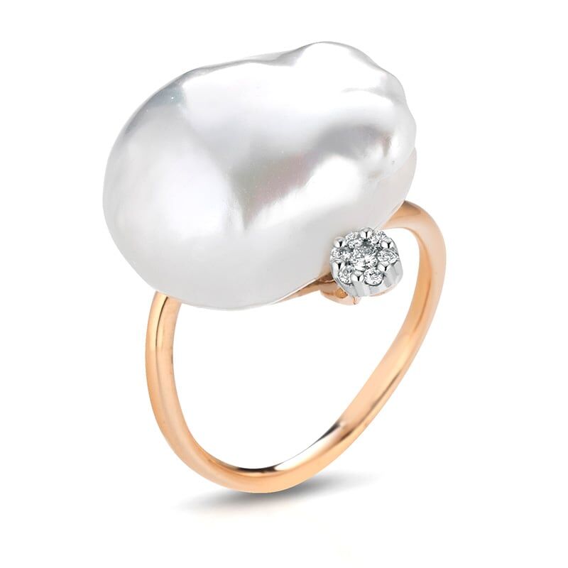Voornaamwoord Dagelijks schaamte Roségouden ring barok parel en diamant - 18 karaat - Coscia parels