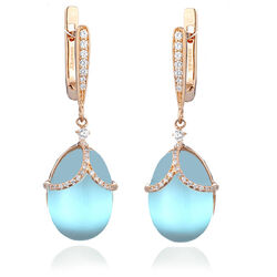 Tsars Collection rosé vergulde zilveren oorhangers blauw bergkristal