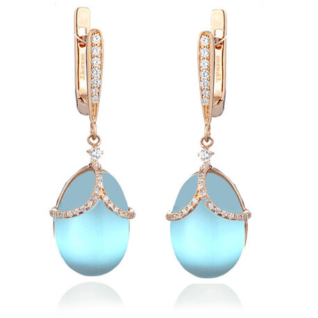 Roséverguld zilver oorbellen blauw jade Tatiana Fabergé