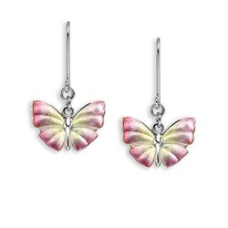 Nicole Barr zilveren oorbellen vlinder roze geel