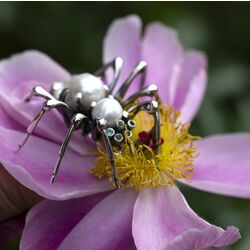 Hele grote zilveren broche in de vorm van een spin met parels en topaas Bruno da Rocha