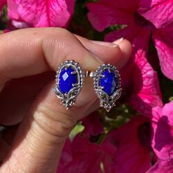 Zilveren oorstekers kevertjes lapis lazuli met  markasiet