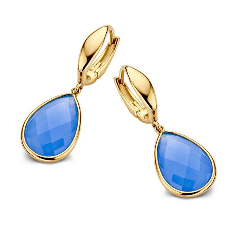 accessoires groet klem Excellent Jewelry oorringen bezet met blauw chalcedoon - Zilver.nl