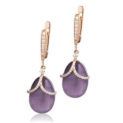 Roséverguld zilveren oorbellen met paars jade van Fabergé