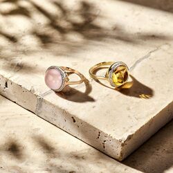 Roségouden ring met rozenkwarts en diamant
