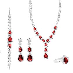 Zilveren sieradenset Camila Ruby rood