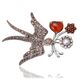 Zilveren broche vogel granaat en carneool