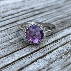 Zilver ring met amethist en zirconia