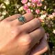Ring geelgoud filigrain bloemen parel smaragd