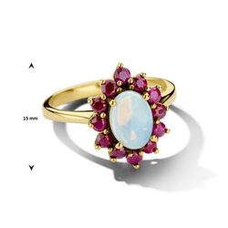 Geelgouden vintage ring met robijntjes en opaal
