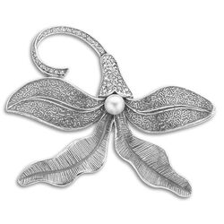 Gl Zilveren zilveren broche/hanger orchidee Swarovski Kristallen