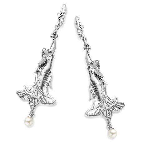 GL lange zilveren oorbellen met vrouwfiguren Art Nouveau stijl bij Zilver.nl