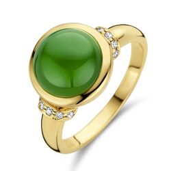 Geelgouden ring groen agaat en diamant