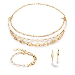 Coeur de Lion set Freshwater Pearls & Chunky Chain Navette Multiwear white-gold