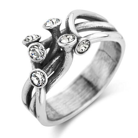 Zilver ring met bloemknoppen Swarovski