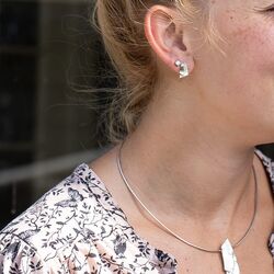 Hanger en oorbellen gekreukeld zilver bicolor