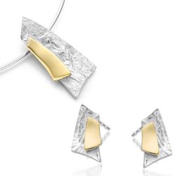 Hanger en oorbellen gekreukeld zilver bicolor