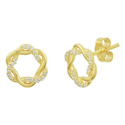 Ronde geelgouden gevlochten oorstekers zirkonia