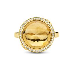 Gouden ring met grote citrien en diamant