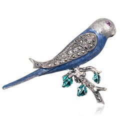 Broche en hanger papegaai blauw