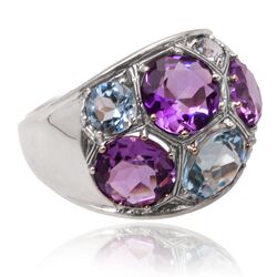 Zilveren ring bezet met amethist en topaas edelstenen, zo mooi