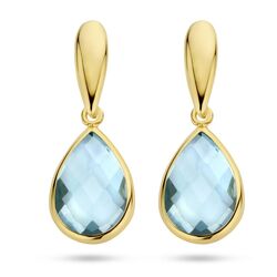 Geelgouden oorhangers blauw topaasjes