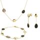 3 delige set goud onyx zwart rutiel collier en oorbellen en armband sieradenset