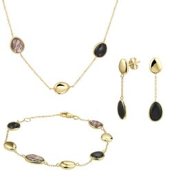 Geelgouden sieradenset onyx en zwart rutiel