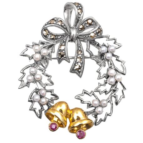 Zilveren broche kerstkransje