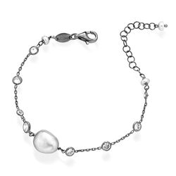 Lelune gezwart zilveren armband grijze parel en kristallen LGBR452.1