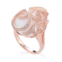 Tatiana Faberge rosé vergulde zilveren ring wit agaat