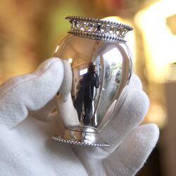 Antiek zilveren lepelvaasje luxe parelrand Van Kempen Voorschoten 1887