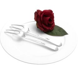 Stel zilveren zuurvorken afgeplat rond model gemaakt door A.J. Driesen te Schoonhoven  in 1945