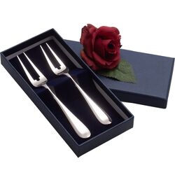 Stel zilveren zuurvorken afgeplat rond model gemaakt door A.J. Driesen te Schoonhoven  in 1945