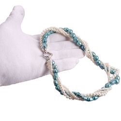 Parelsnoer met zilver slot turkoois en wit