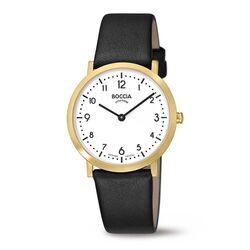 BOCCIA Titanium 3335-02 horloge met zwart leer en vergulde kast
