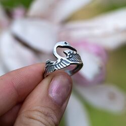 GL zilveren ring kraanvogel