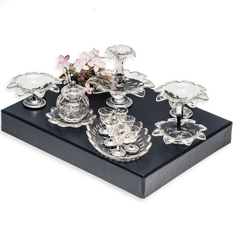 Kristal met zilver miniatuur dessertgarnituur 