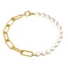 BOCCIA Titanium vergulde paperclip armband parels