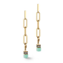 Coeur de Lion verguld stalen paperclip oorbellen met een clip on bedel in mintgroen 4522-21-1516