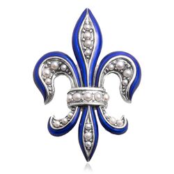 Franse lelie broche of hanger met pareltjes en blauw emaille