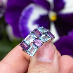 Zilveren ring amethist blauw topaas