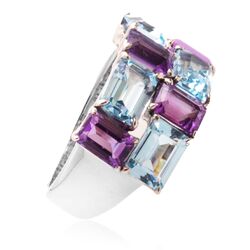 Zilveren ring amethist blauw topaas