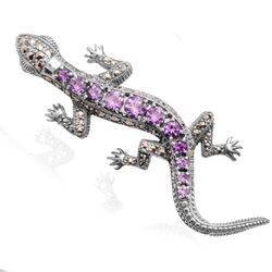 Zilveren broche salamander markasiet amethist