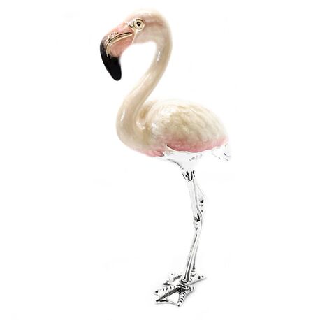 Saturno grote zilveren Flamingo met wit en roze emaille