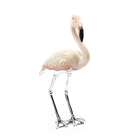 Saturno zilveren miniatuur Flamingo met wit en roze emaille
