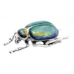 Saturno zilveren kever scarabee met blauw geel en groen emaille