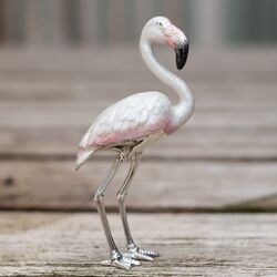 Saturno grote zilveren Flamingo met wit en roze emaille