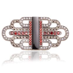 Zilveren broche art deco onyx granaat